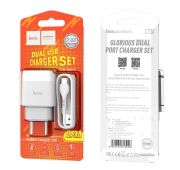 СЗУ HOCO C73A dual USB port +TYPE-C 2.4A (White)
