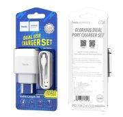 СЗУ HOCO C73A dual USB port + micro 2.4A (White)