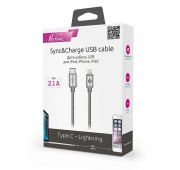Кабель Type-C->Lighting 1m 2.1A серый Partner