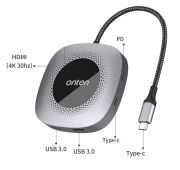 АДАПТЕР ONTEN OTN-91187B 4K USB-C MULTIFUNTIONAL USB3.0x2+USB-Cx2+HDMI+RJ45+TYPE-C PD