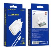 СЗУ BOROFONE BA-50A 2*USB+Lightning 2.1A White