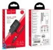 СЗУ HOCO C82A dual USB port + Type-C 2.4A (Black)