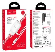 СЗУ HOCO C82A dual USB port + Type-C 2.4A (White)