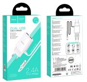 СЗУ HOCO C82A dual USB port+Lightning 2.4A (White)