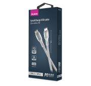 Кабель PD100, Type-C - Type-C, PD 100W, USB2.0, 1.2м, тканевая оплетка, белый, OLMIO