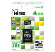 КАРТА ПАМЯТИ  MIREX microSDHC 4GB CLASS10 +АДАПТЕР