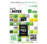 КАРТА ПАМЯТИ MIREX с адаптером microSDHC 8GB (class 10)