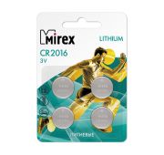 Батарейка MIREX CR2016  3V  4 шт (4/216/648), блистер