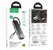 5в1 HOCO HB23  USB-C MULTIMEDIA ADAPTER METAL GREY (HDMI+USB3.0+USB2.0+RJ45+PD)