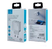 СЗУ USAMS T54 PD DUAL PORTS GaN MINI FAST 1USB-C+1USB-C CHARGER 40W White