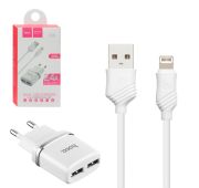 СЗУ HOCO C12 dual USB port 2.4A + Lighting (White)