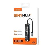 HUB адаптер 6в1 RECCI RH21 USB-C  TRANSPARENT GREY