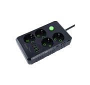 Сетевой удлинитель Amper 4,0м, 4 розетки, 10А, 2500 Вт, 3usb, черный.